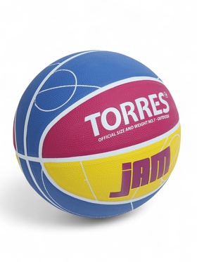 Баскетбольный мяч TORRES Jam, B023127, р. 7, клееный, 8 панелей, резина, бутиловая камера