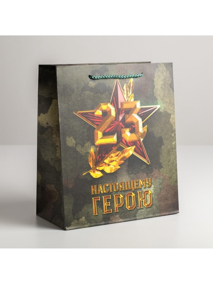 Пакет подарочный ламинированный, упаковка, «Настоящему герою», ML 23×27×11.5 см