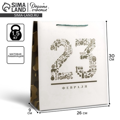 Пакет подарочный ламинированный, упаковка, «23 февраля», M 26×30×9 см