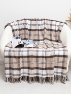 Плед с бахромой Vladi Palermo, 140×200 см, белый, коричневый, шерсть 20%, пан 40% - Фото 1