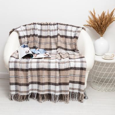 Плед с бахромой Vladi Palermo, 140×200 см, белый, коричневый, шерсть 20%, пан 40%