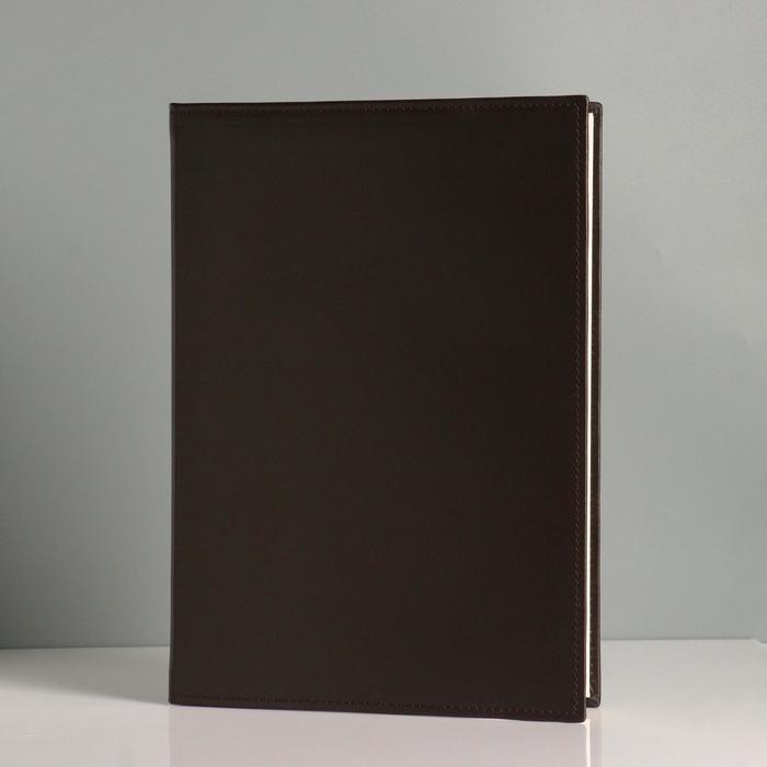 Папка "Без надписи" натуральная кожа, коричневая, А4 - Фото 1
