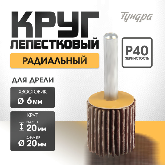 Круг лепестковый радиальный ТУНДРА, 20×20×6 мм, Р40 - Фото 1