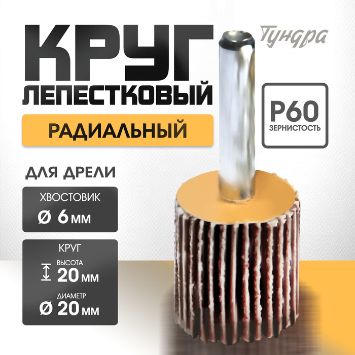 Круг лепестковый радиальный ТУНДРА, 20×20×6 мм, Р60 - Фото 1