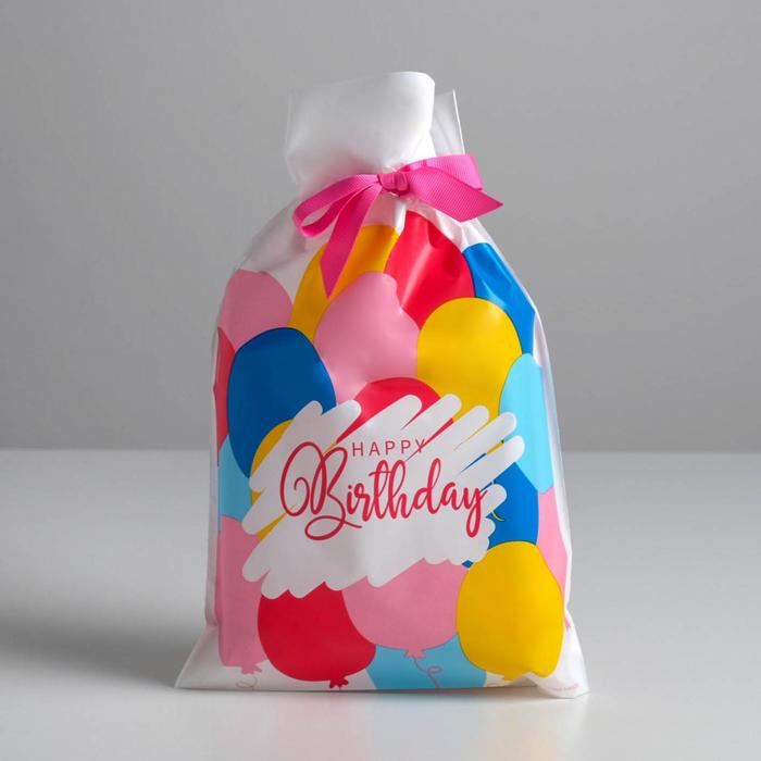 Пакет пластиковый с лентой «Happy Birthday», 20 × 30 см