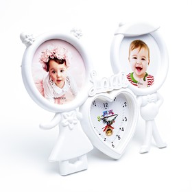 Фоторамка-коллаж на 2 фото d=13.5 см с настольными часами d=13 см, плавный ход, надпись Love, 33×25 см