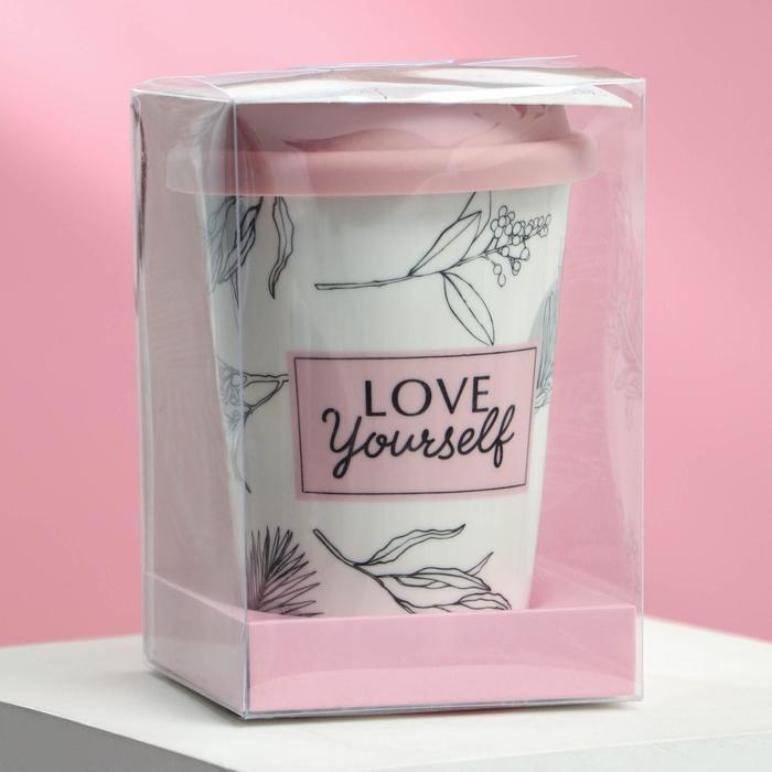 Термостакан керамический Love yourself!, 300 мл, цвет белый - фото 1907182603