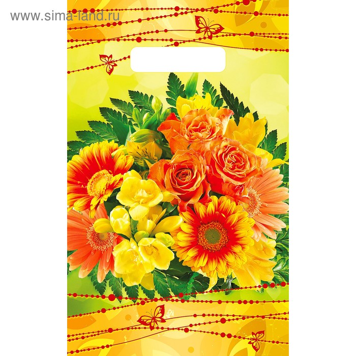 Пакет "Золотой букет" полиэтиленовый, с вырубной ручкой, 20х30 см, 30 мкм - Фото 1