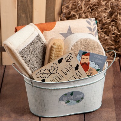 Набор подарочный «Этель. Парю не по-детски», 5 предметов, полотенце, мочалка, щётка