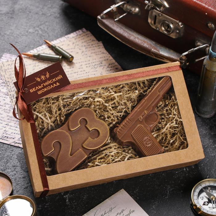 Бельгийский шоколад, 2 в 1 «23 февраля + Пистолет», 160 г - Фото 1