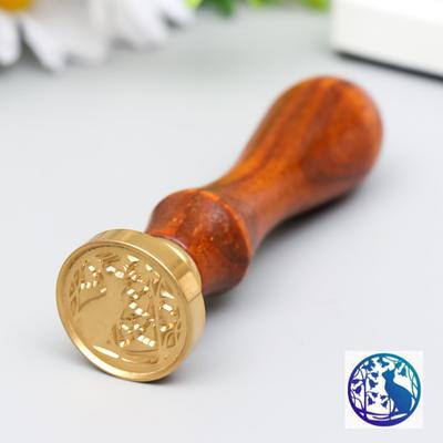 Печать для сургуча с деревянной ручкой «Кот и вьюнок», 9×2.5×2.5 см