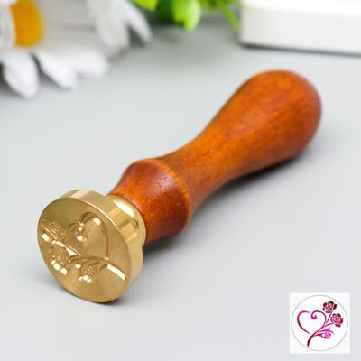 Сургучная печать с деревянной ручкой «Розы и сердце», 9×2.5×2.5 см