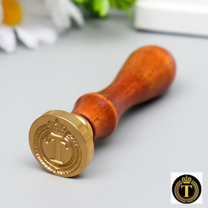 Печать для сургуча с деревянной ручкой «Корона с буквой T», 9×2.5×2.5 см
