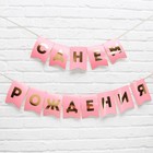 Гирлянда тиснение на бумаге «С Днем Рождения», розовая, золотые буквы, длина 156 см - Фото 2