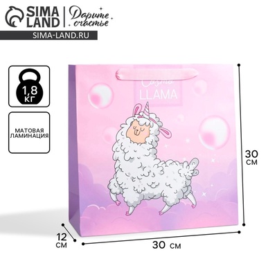 Пакет подарочный ламинированный квадратный, упаковка, «Cosmo Llama», 30×30×12 см