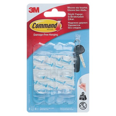 Легкоудаляемый крючок для ключей на прозрачной основе Command, набор 6 шт.