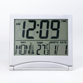 Часы электронные настольные: календарь, будильник, термометр, CR2025, 8.8 х 7.8 см, серебро