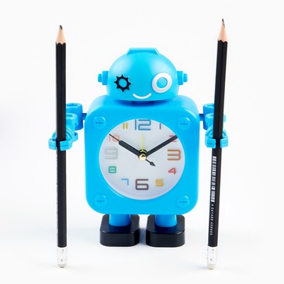 Часы - будильник настольные «Робот», органайзер, дискретный ход, d=6.5 см, 12×15 см, от батареек АА