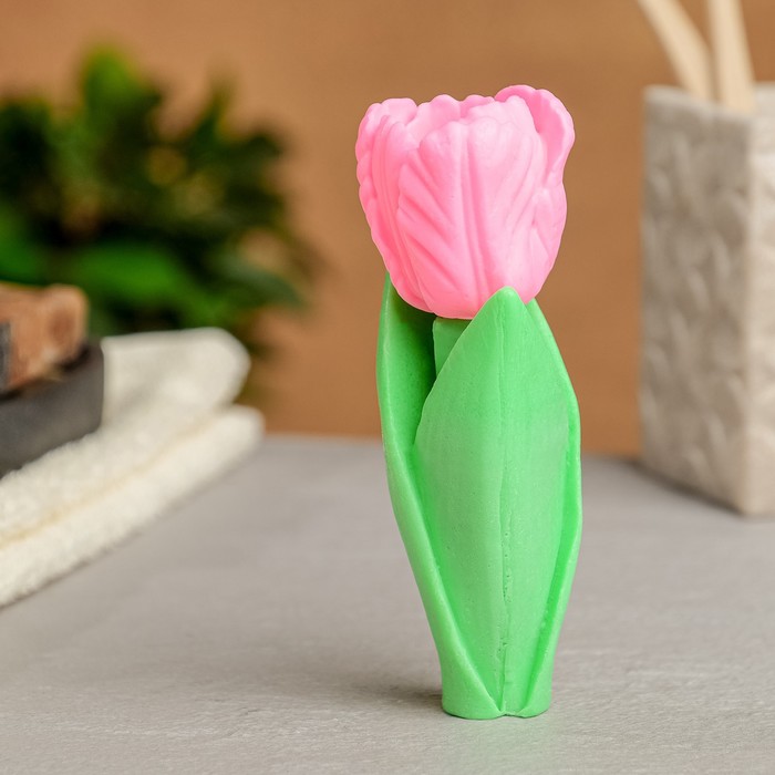 Фигурное мыло "Тюльпан на ножке" розовый, 90гр - фото 1901335193