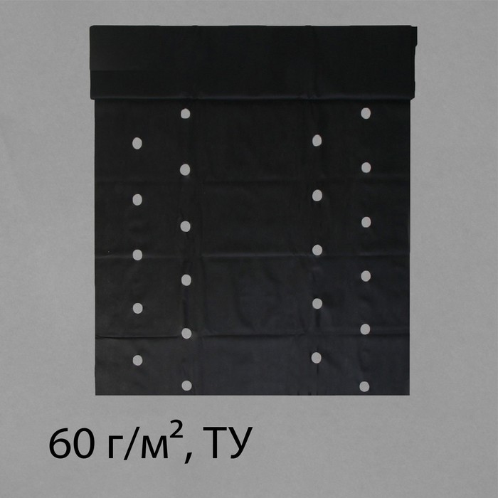 Материал мульчирующий, 10 × 1.6 м, плотность 60 г/м², с УФ-стабилизатором, четыре ряда перфорации, чёрный