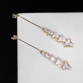 Серьги со стразами «Булавки» искорки, цвет белый в золоте