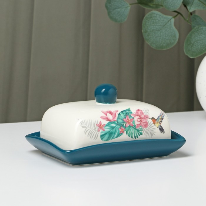 Маслёнка Доляна «Тропики», 17×12.5×8 см, цвет белый - Фото 1