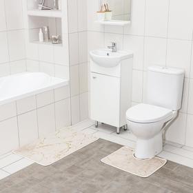Набор ковриков для ванной и туалета Доляна «Мраморный», 2 шт: 40×50, 50×80 см, цвет бежево-золотой