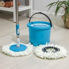 Швабра с отжимом и ведро с пластиковой центрифугой мини: ведро 7.2 л, швабра 113 см, запасная насадка из микрофибры, цвет МИКС - Фото 1