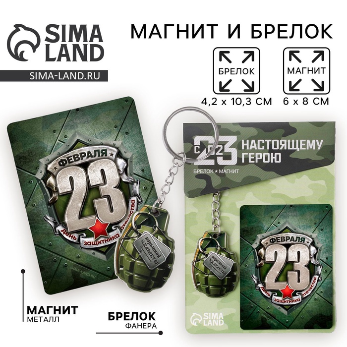 Магнит и брелок на 23 Февраля «Граната», подарочный набор : 2 предмета - Фото 1