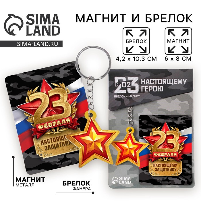 Магнит и брелок на 23 Февраля «Защитнику», подарочный набор : 2 предмета - Фото 1