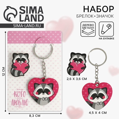Брелок для ключей, значок, сувенир «Енот», набор, 8.3×12 см