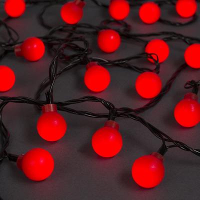 Гирлянда «Нить» 5 м с насадками «Шарики красные», IP20, тёмная нить, 30 LED, свечение красное, 8 режимов, 220 В, УЦЕНКА