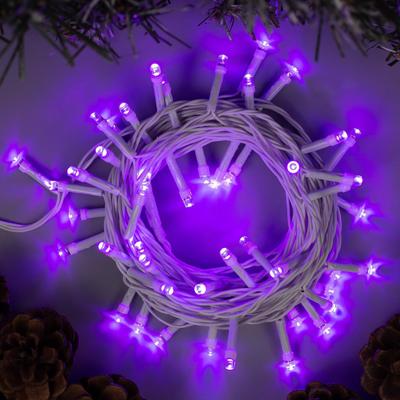 Гирлянда «Нить» 5 м, IP20, белая нить, 50 LED, свечение фиолетовое, 8 режимов, 220 В, УЦЕНКА