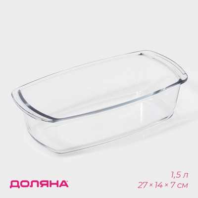Форма для запекания и выпечки Доляна «Кекс», 1.5 л, 27×14×7 см, жаропрочное стекло, прозрачная