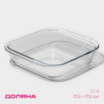 Форма для запекания Доляна «Лазанья», 1.1 л, 21.5×18.5×5.5 см, квадратная, жаропрочное стекло, прозрачная