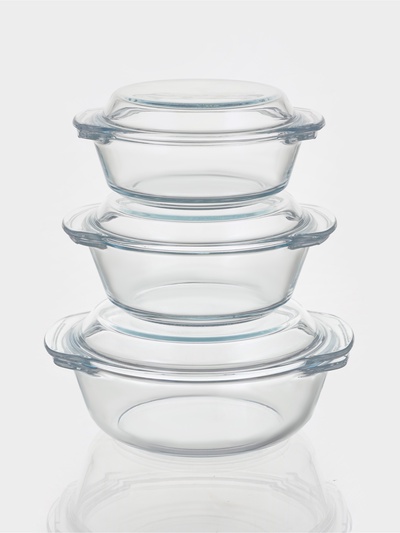 Набор кастрюль из жаропрочного стекла для запекания Доляна «Гратен», 3 предмета: 0.7 л, 1 л, 1.5 л, с крышками