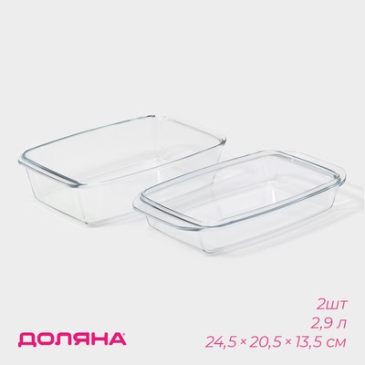 Кастрюля для запекания Доляна «Утятница», 2.9 л, 24.5×20.5×13.5 см, жаропрочное стекло, прозрачная