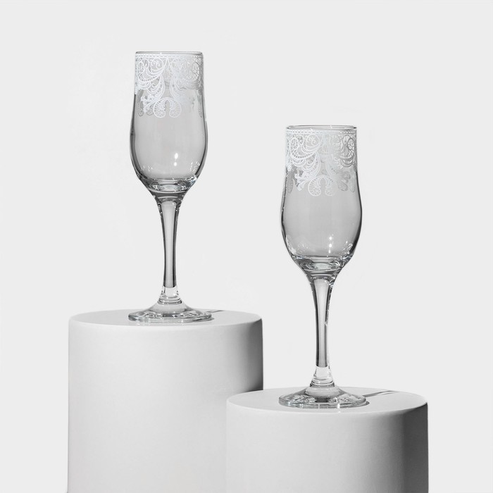 Набор бокалов для шампанского «Кружево», 200 мл, диаметр 5,3 см, высота 20,5 см, 2 шт - Фото 1