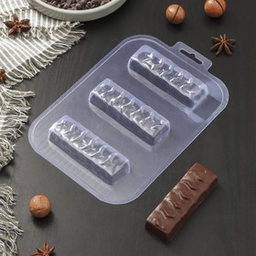 Форма для шоколада и конфет «Батончик классический», 21×14 см, 3 ячейки (9×3×1,6 см), цвет прозрачный