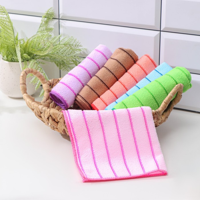 Салфетка для уборки Доляна «Полоски», микрофибра, 29×29 см, цвет МИКС - Фото 1