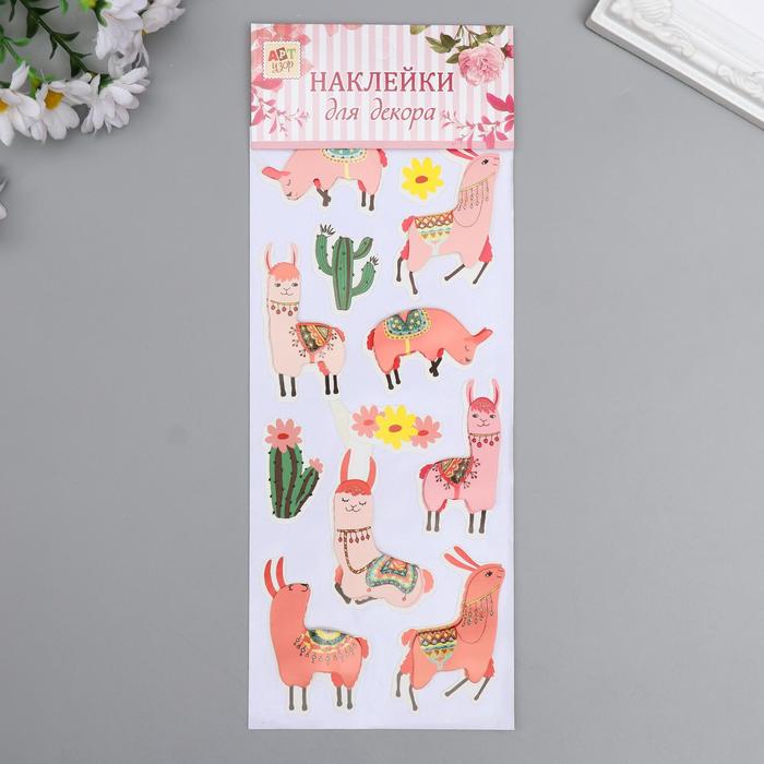 Наклейка бумага "Розовые ламы и кактусы" 28,5х10,5 см - Фото 1
