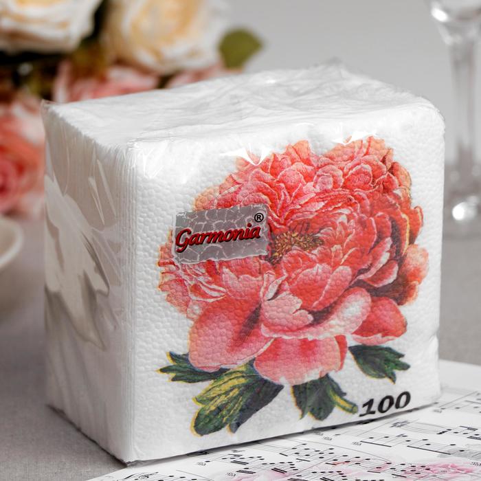 Салфетки бумажные Гармония цвета Пионы, 100 листов - Фото 1