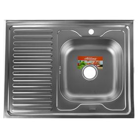 УЦЕНКА Мойка кухонная Accoona AC6080-R, накладная, правая, толщина 0.6 мм, 800х600х165 мм, декор 330