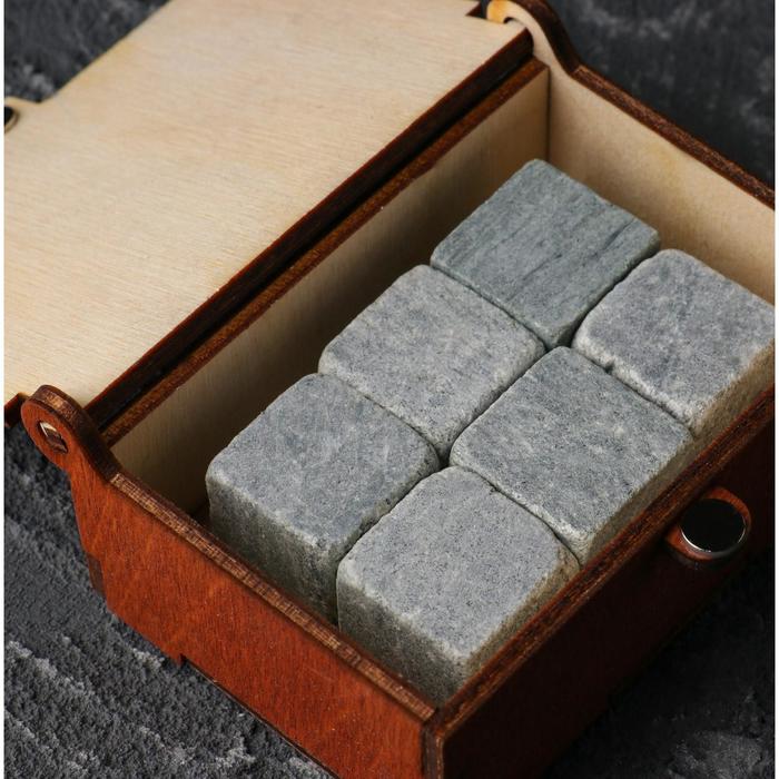 Камни для виски "Медведь", в шкатулке с магнитом, натуральный стеатит, 6 шт - фото 1898389886