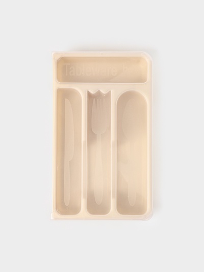 Лоток для столовых приборов с крышкой Доляна, 4 секции, пластик, 30×18×4.5 см, молочный