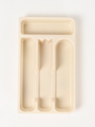 Лоток для столовых приборов с крышкой Доляна, 4 секции, пластик, 30×18×4.5 см, молочный