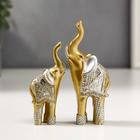 Сувенир полистоун "Два золотых слона в серебристой попоне" набор 2 шт 11х8х3,2 см - фото 320650581