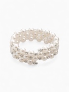 Браслет с жемчугом «Жемчужный ряд» 3 ряда, бусина №8, d=6.5 белый в серебре - Фото 1