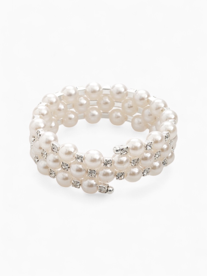 Браслет с жемчугом «Жемчужный ряд» 3 ряда, бусина №8, d=6.5 белый в серебре - Фото 1