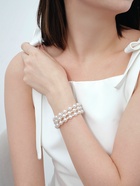 Браслет с жемчугом «Жемчужный ряд» 3 ряда, бусина №8, d=6.5 белый в серебре - Фото 4